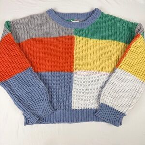 Newbury Kustom Colorblock Chunky Knit Sweater Crewneck Cozy Pullover Size Large